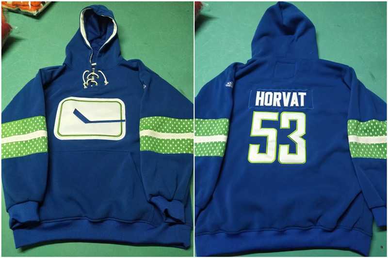 Vancouver Canucks 53 Bo Horvat Blue All Stitched Pullover Hoodie,We sell and wholesale Vancouver Canucks 53 Bo Horvat Blue All Stitched Pullover Hoodie on line form chian!